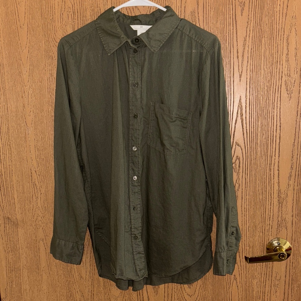 H&M Khaki Linen Blend Shirt